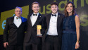 Jes Rutter, managing director, JRP Solutions (far left) and compere Julia Bradbury present The Climate Group with the award